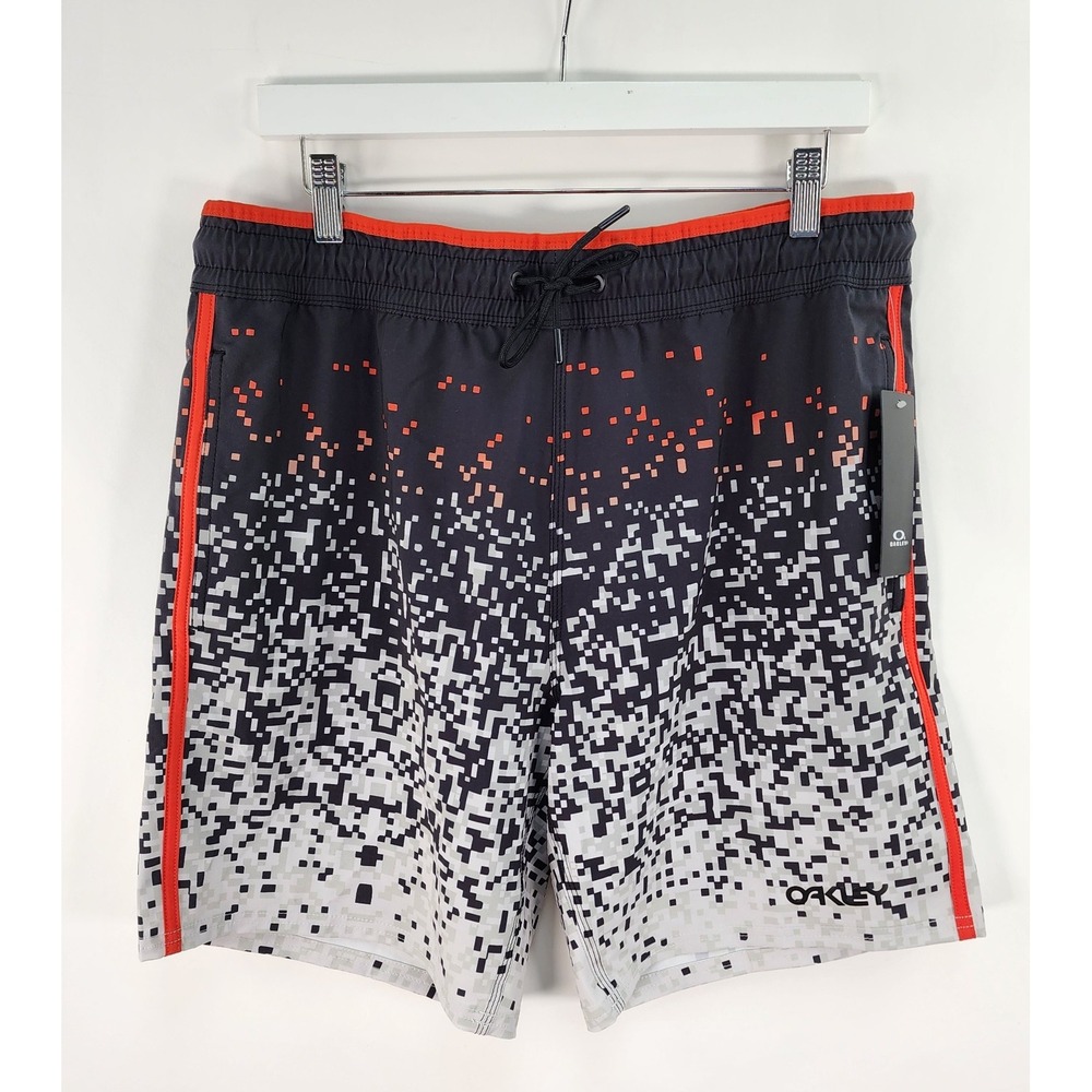 Oakley Multicolor Pixel Swim Trunks Men's M Red Black Grey Board Shorts Beach